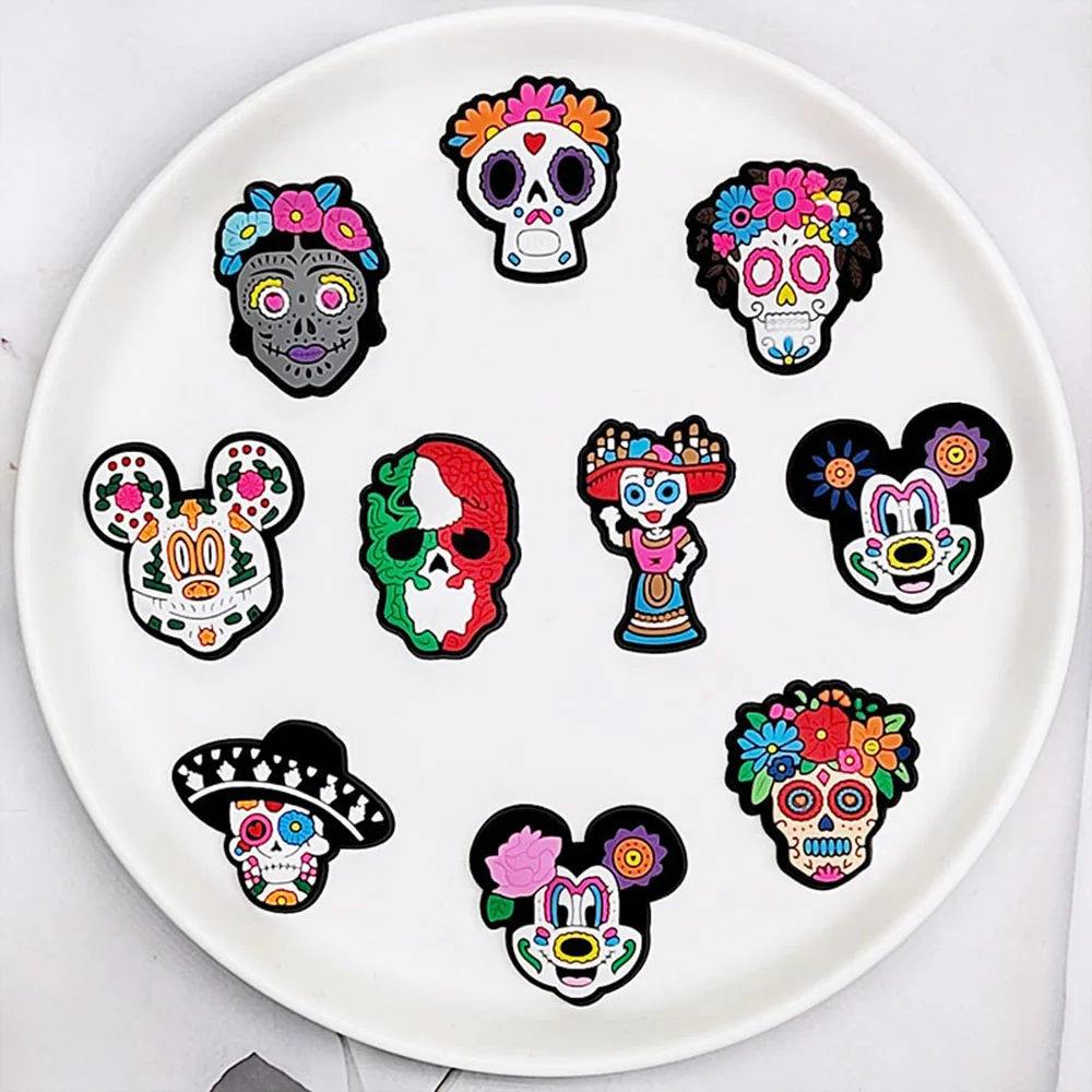 1-13pcs Skull Pattern Shoe Charms For Clogs Bogg Bag Bubble Slides Sandals, PVC Shoe Decorations Beach Bag Accessories Gifts