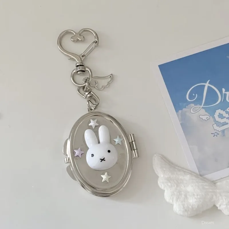 New Miffy Cute Creative Kawaii Metal Flip Small Mirror Keychain Cartoon Two-dimensional Anime Peripheral Backpack Pendant Gift - view 2