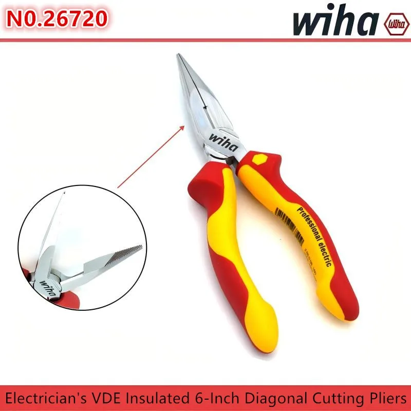 

Wiha 26720, Изолированные длинногубцы электрика с режущей кромкой для теста VDE 1000 В, многофункциональные плоскогубцы, 160 мм.