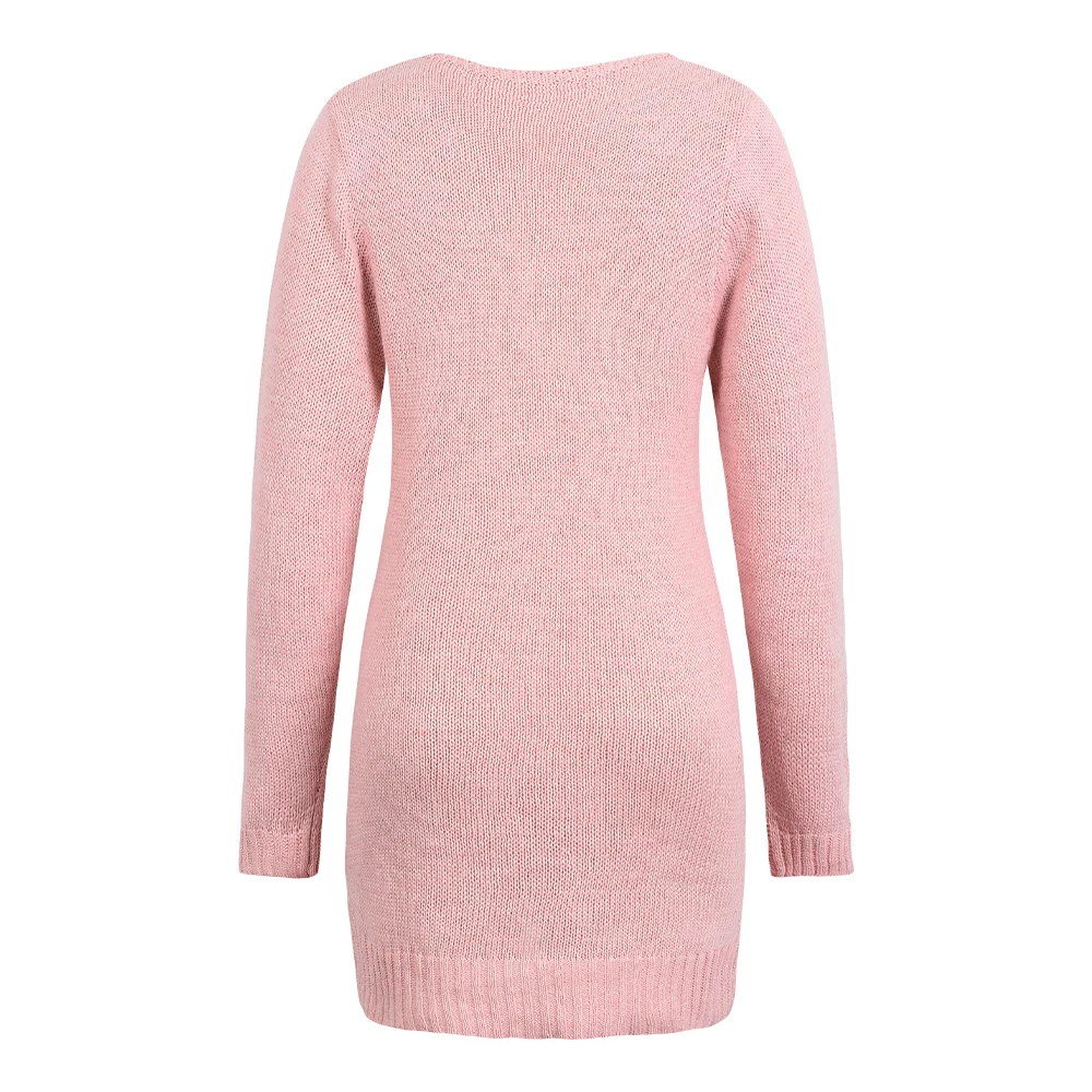 Women Sexy Slim Fit Knitted Sweater Dress Spring New V-neck Zip Long Sleeve Pullover Jumper Solid Casual Lady Mini Party Dresses