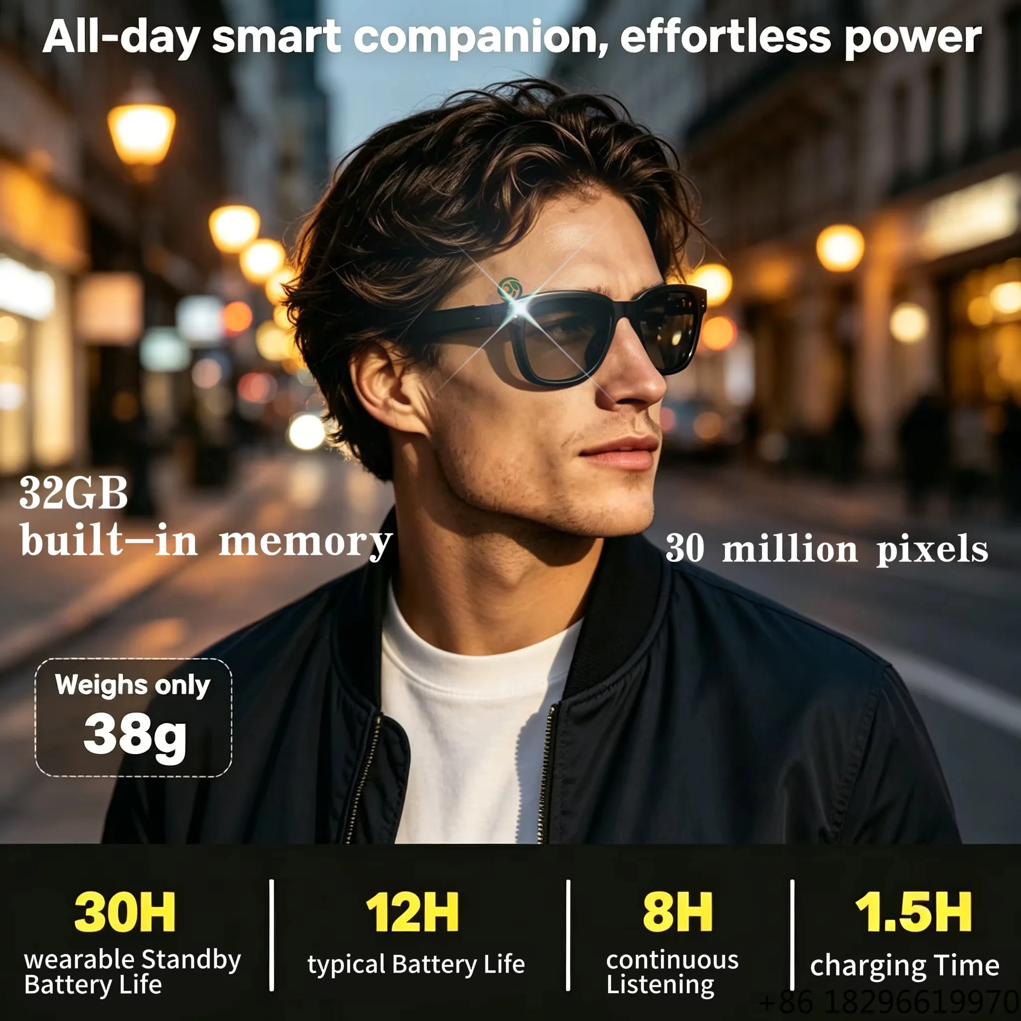 4K Real Time Translation Smart Glasses Hands Free Video Recorder Travel AR Hardware Virtual Display Sunglasses