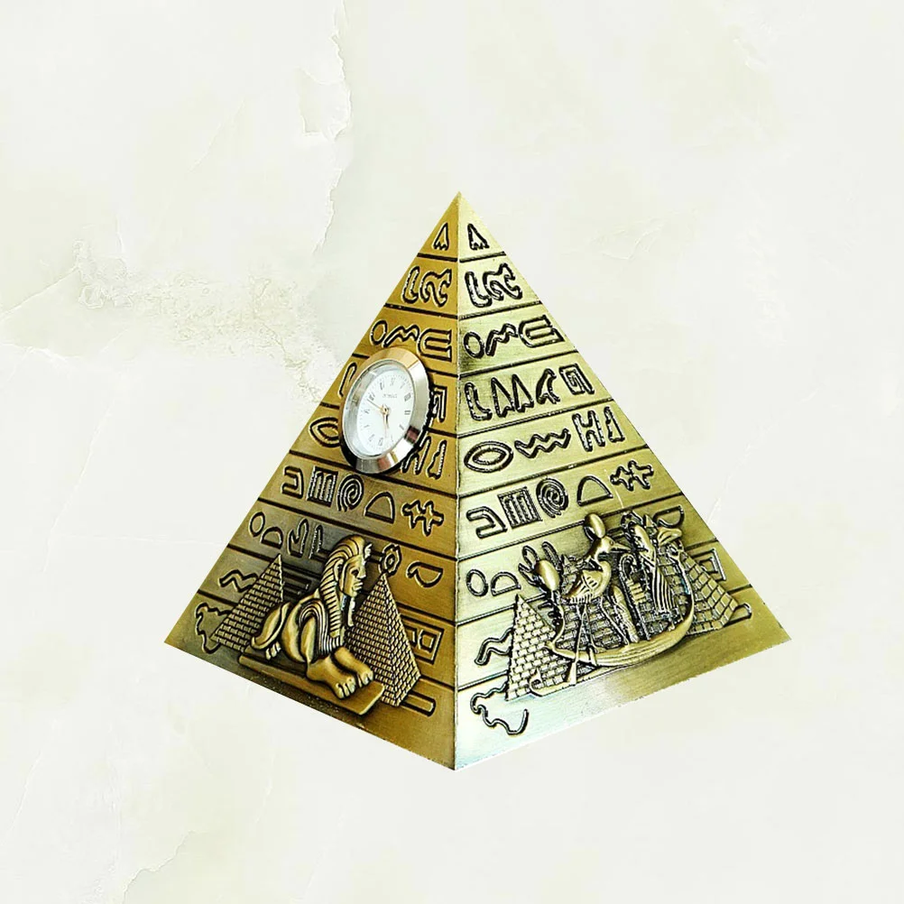 

1pc Ornament Egyptian Style Decor Alloy Desktop Adornment Creative Gift with Clock Brass Pyramid Ornament