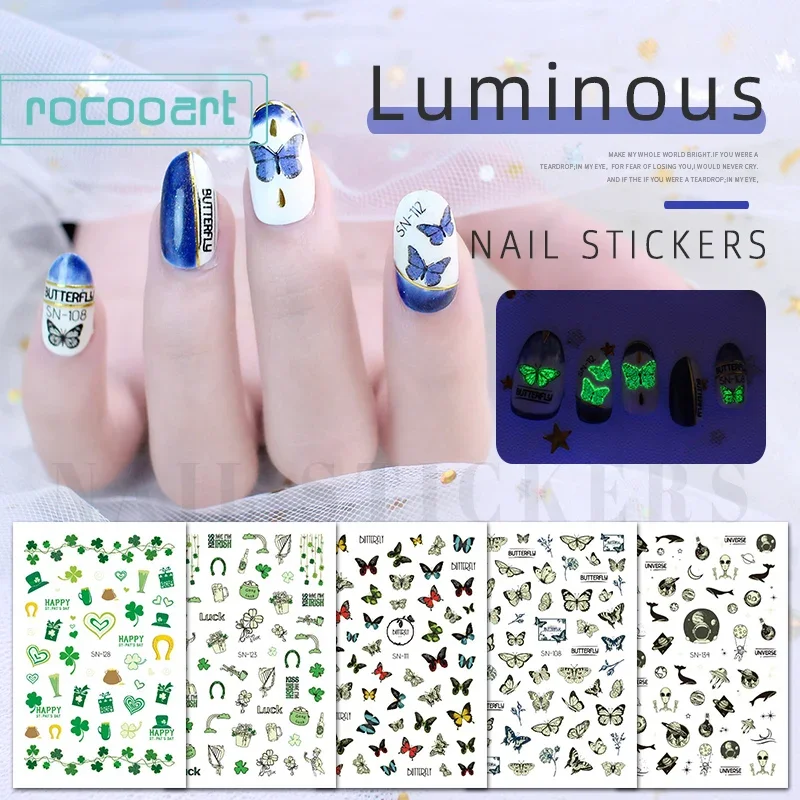 Ireland St. Patrick's Day Luminous Night Butterfly Clover Nail Sticker Tattoo Nail Plant Beer Celebration Wraps Moustache Art