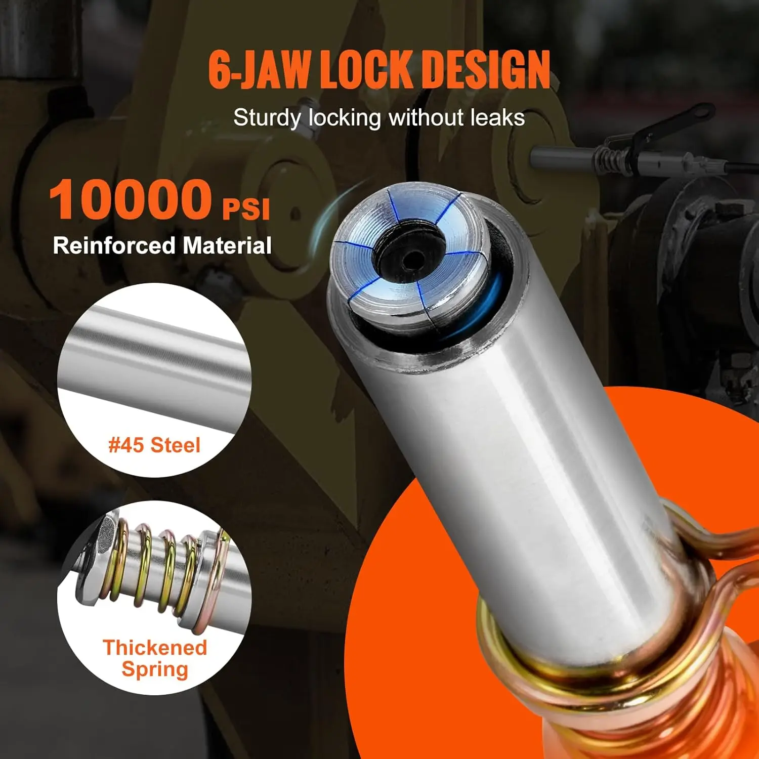 

Grease Gun Coupler, 10000 PSI High Pressure, 6-Jaw Locking, Quick Release Grease Gun Tip with Hose/Zerk Fittings Cleaner