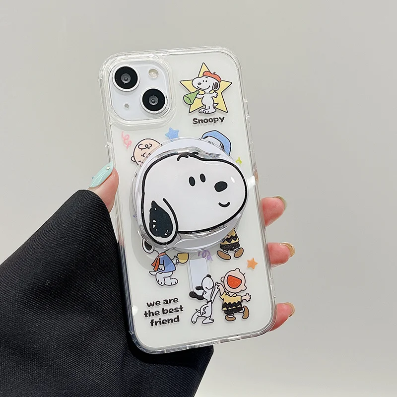 Luxury Snoopy Peanuts For Magsafe Magnetic Transparent Case For iPhone 15 13 12 11 14 Pro Max Wireless Charging Holder Cover