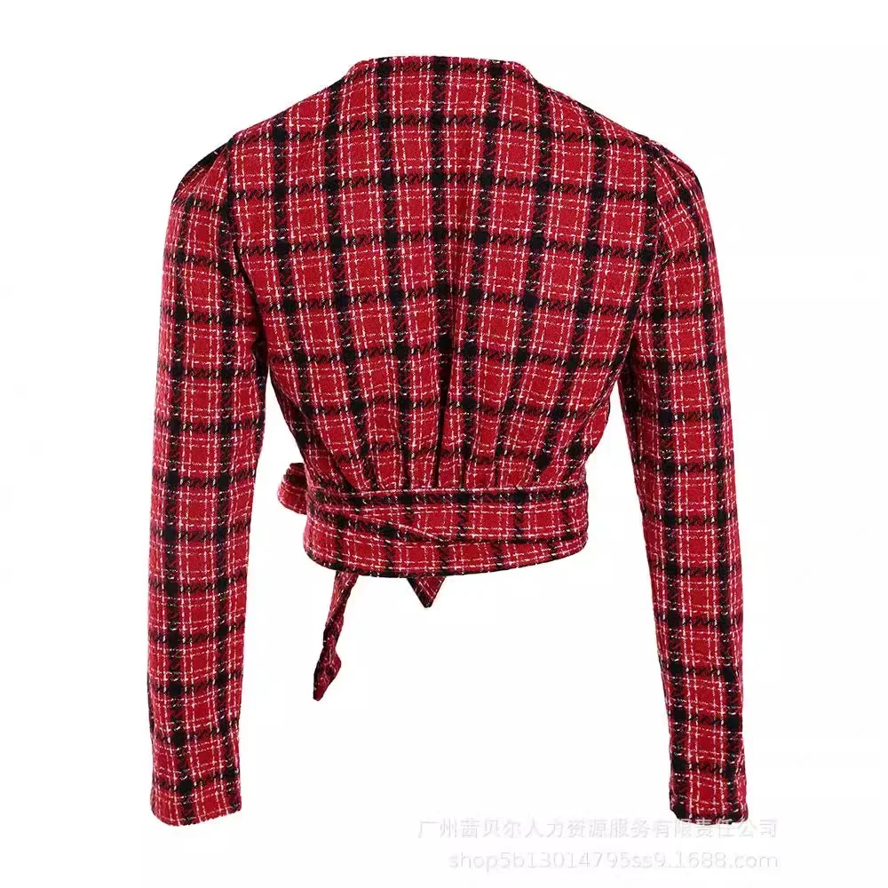 Print Plaid Shirt Sets Women Two Piece Short Skirt Casual A Line Spliced Full Sleeve Tops High Waist Lace Up Elegant Lady