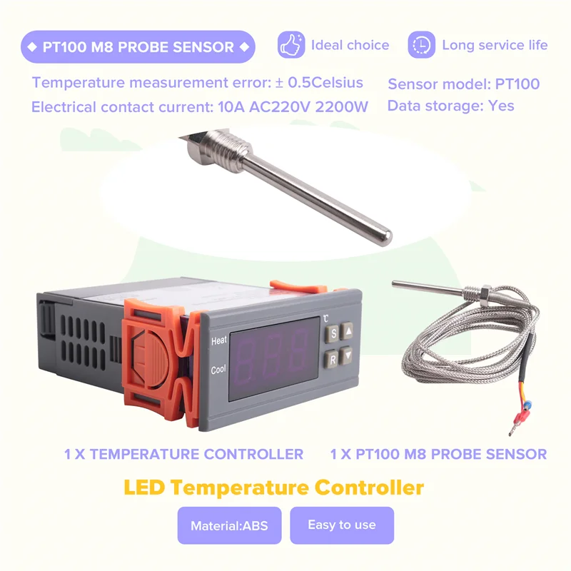 Cyfrowy regulator temperatury N88R -99-400 stopni PT100 M8 sonda czujnik termopary wbudowany termostat przełącznik 220V