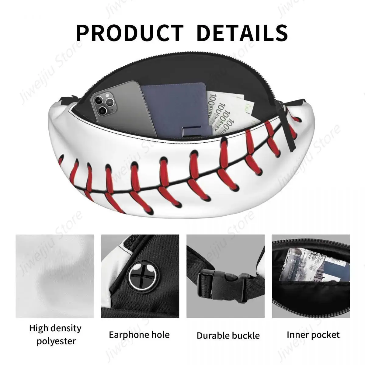 Baseball Ball Lace Seam Fanny Bag Customized Softball Crossbody Waist Pack Men Women Cycling Camping Phone Money Pouch