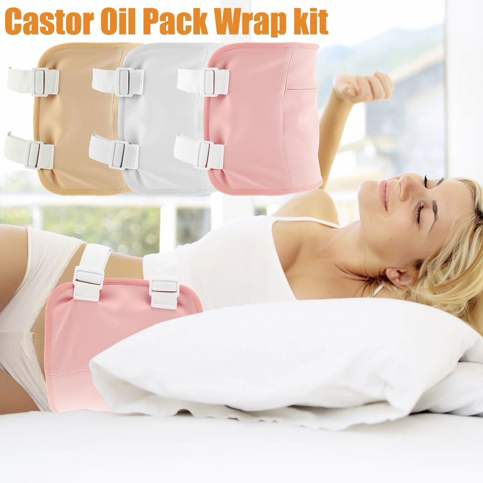 Castor Oil Pack Wrap Reusable Organic Castor Oil Pack Kit with Adjustable Elastic Strap Comfort Neck Waist Castor Oil Pack