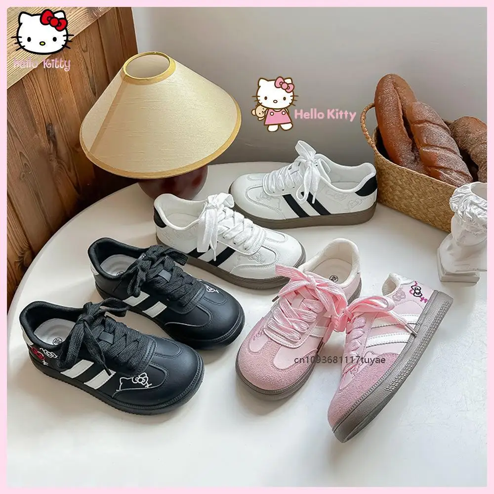 

Обувь для девочек Hello Kitty, новые летние и весенние трендовые милые белые универсальные милые розовые кроссовки с вышивкой, тренировочная обувь на шнуровке