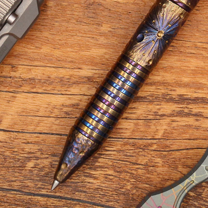 Handmade Starry Sky Limited Edition Titanium Alloy Tactical Pen EDC Tungsten Pen Pressing Metal Signature Pen