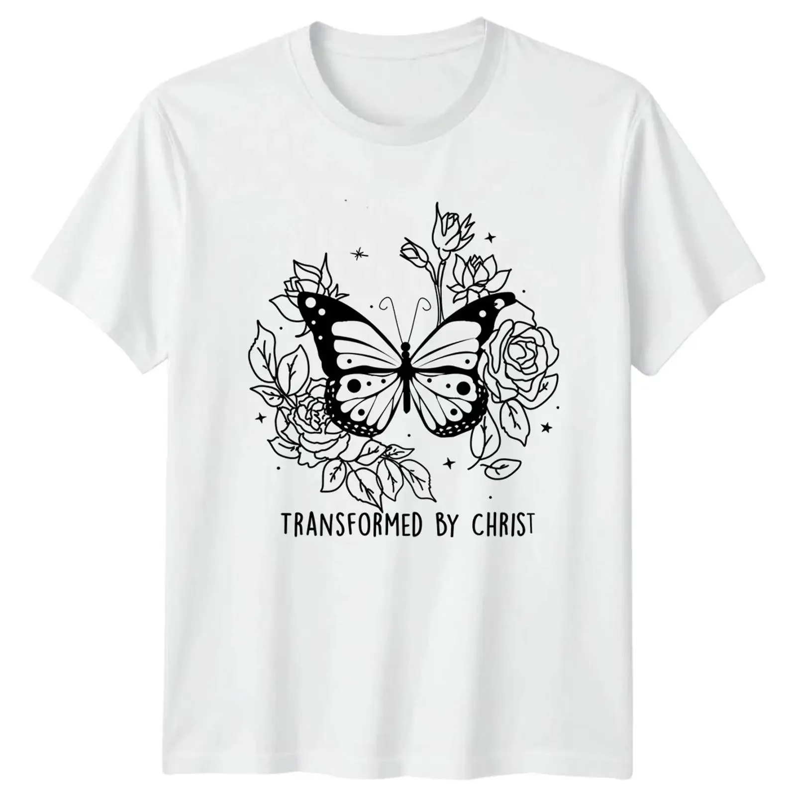 Футболка женская «Transformed By Christ»: винтажный стиль, эффект потертости, модный дизайн. Идеальный подарок на день рождения для неё.