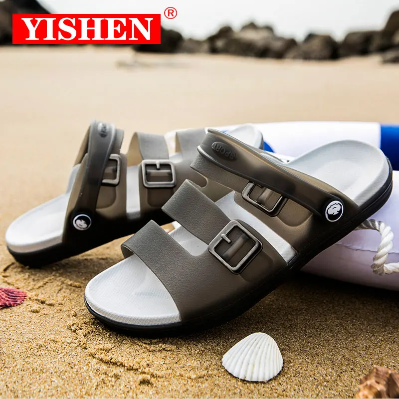 

YISHEN Men Sandals Fashion Beach Sandals Anti-Slip Lightweight Clogs Comfort Jelly Flats For Men Double Buckle Garden Slippers