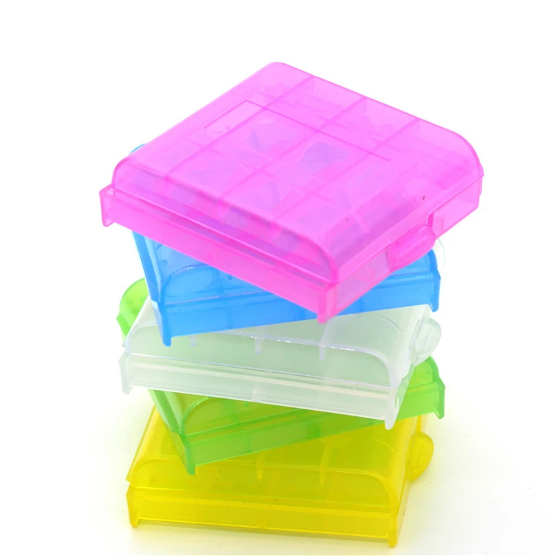 Kleurrijke Plastic Batterijhouder Hoesje 4 Aa Aaa Hard Plastic Opbergdoos Deksel Organizer Container 5 Kleur