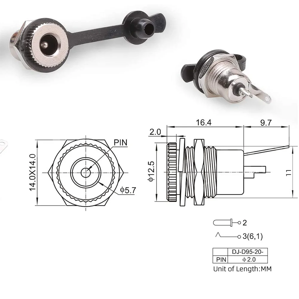 10pcs DC Power Socket Connector with Waterproof Cover Cap 5.5mm x 2.5mm Female  Threaded Panel Mounting Adapter Power Jack