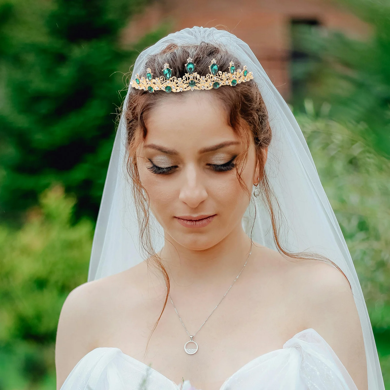

1pcs Bridal Crown Rhinestone Tiara For Bride Wedding Party Headpiece Green Vintage Crystal Hair Jewelry Accessory