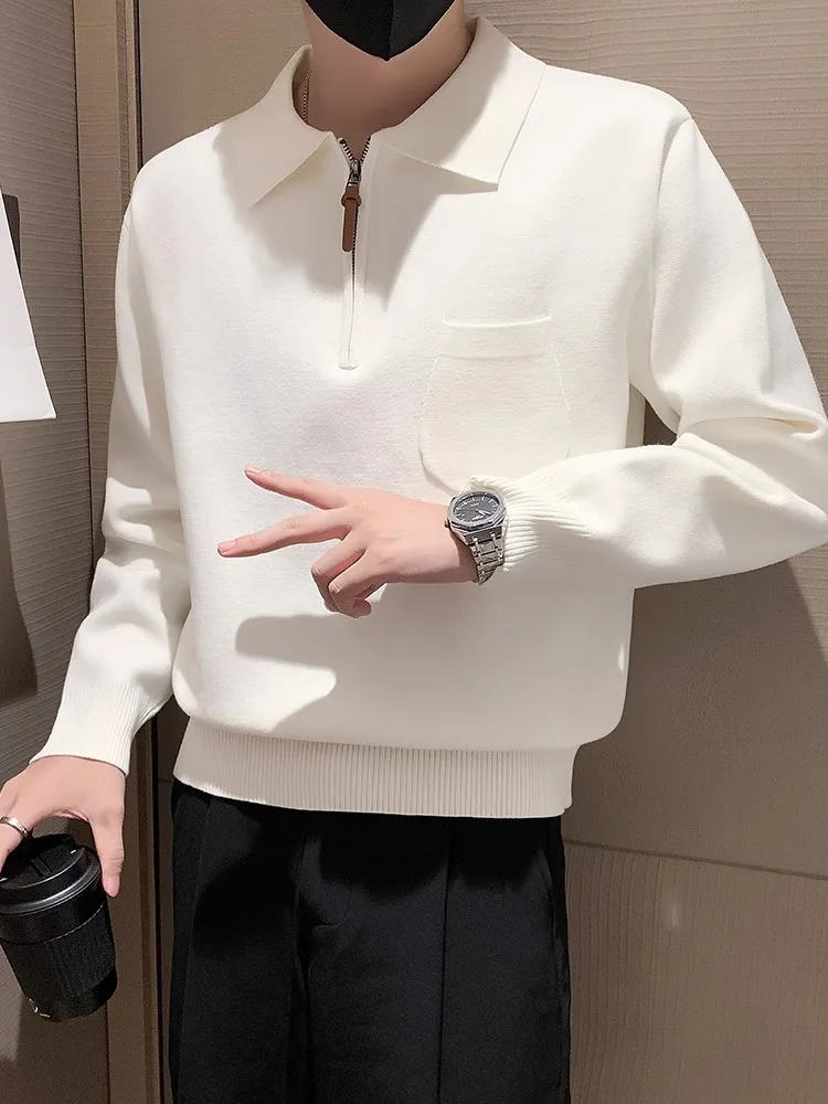 Men's Spring Autumn Hoodie 2024 New irt Knitted Base Layer Winter Long Sve T-irt Youth Vitali Color