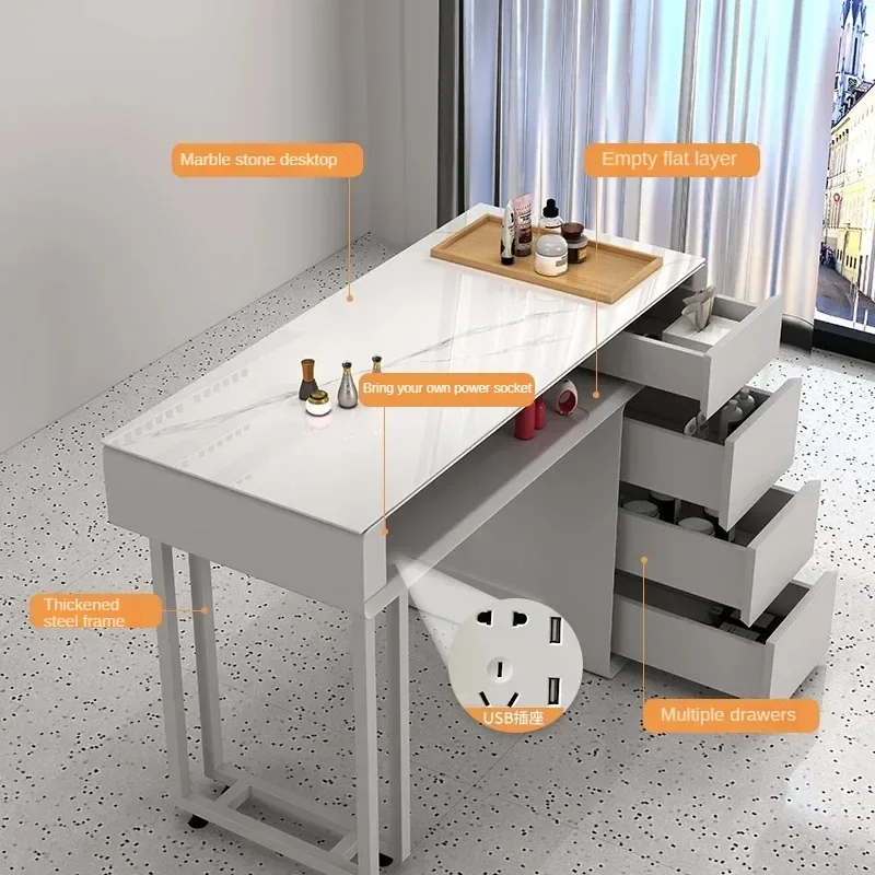Design Metal Nail Desk Simple Nordic Grey Speciality Nails Table Modern Minimalist Nageltisch Mesa Beauty Salon Furniture