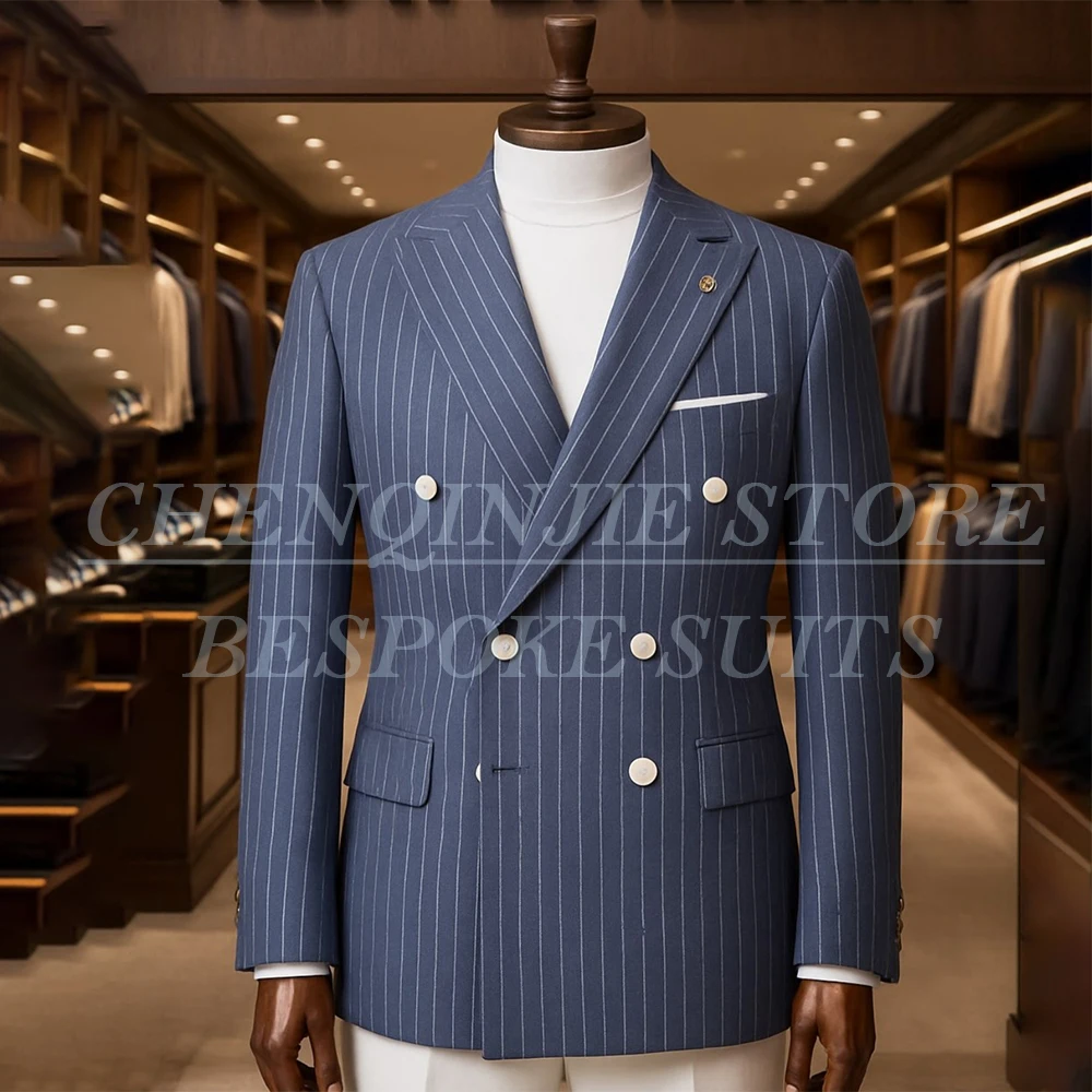 

Элегантные двубортные мужские костюмы, элегантные деловые офисные комплекты из двух предметов, куртка и брюки, полный комплект, мужская одежда высокого качества, костюм