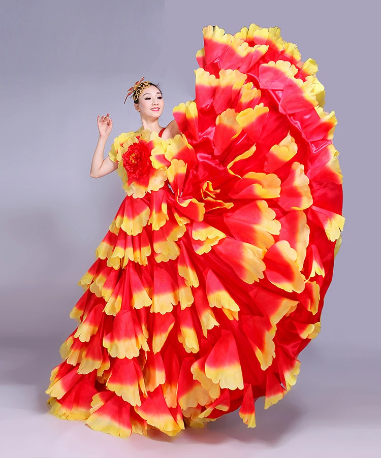 Damen Blütenblatt Spanisches Kleid für Auftritte, Tanzkostüm, Stierkampf-Flamenco-Kleider, Zigeuner-Flamenco-Bühnenkostüm, Neu 2026 – Detail 9