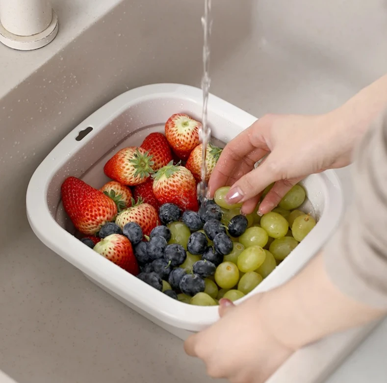 

3 шт. двухслойная выдвижная сливная корзина складная кухонная утварь для мытья фруктов и овощей прочная бытовая техника