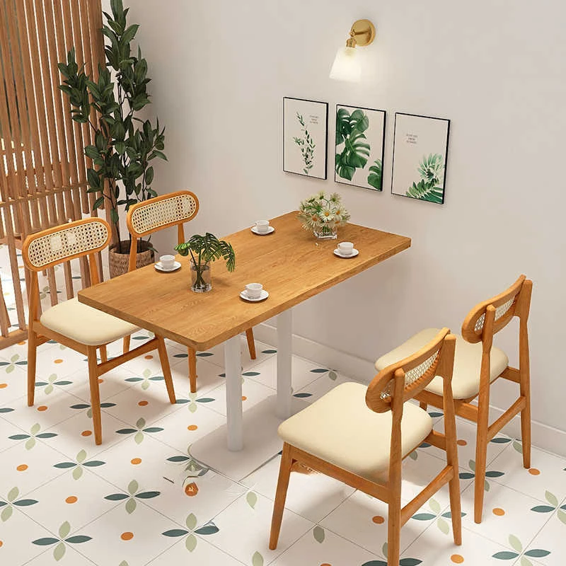 

Customized Dining Table Chair Set Trendy , Rattan Solid Wood Tables And Chairs Milk Tea Shops, Coffee Shop