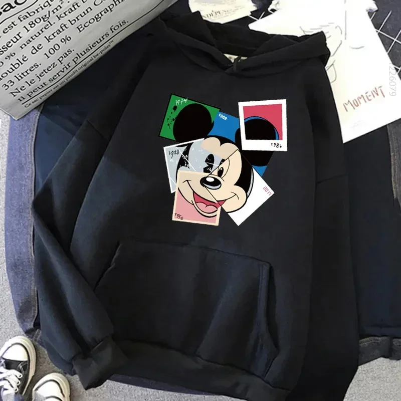 Disney Hoodies Women Harajuku Classic Role Mickey Mouse Graphic Print Streetwear Tops Long Sleeves Pullover Casual Sweatshirt