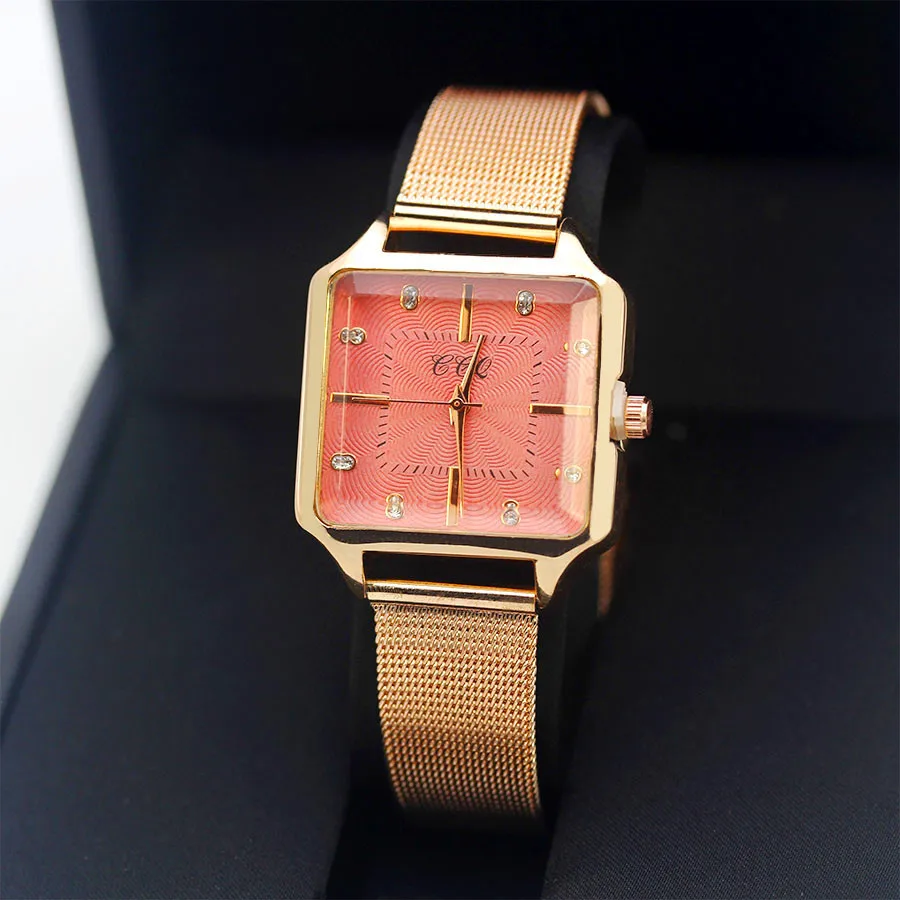 

Casual Female Square Quartz WristWatch New Fashion Wavy Steel Mesh Strap Ladies Clock Drill Rose Gold Women Dress Watch