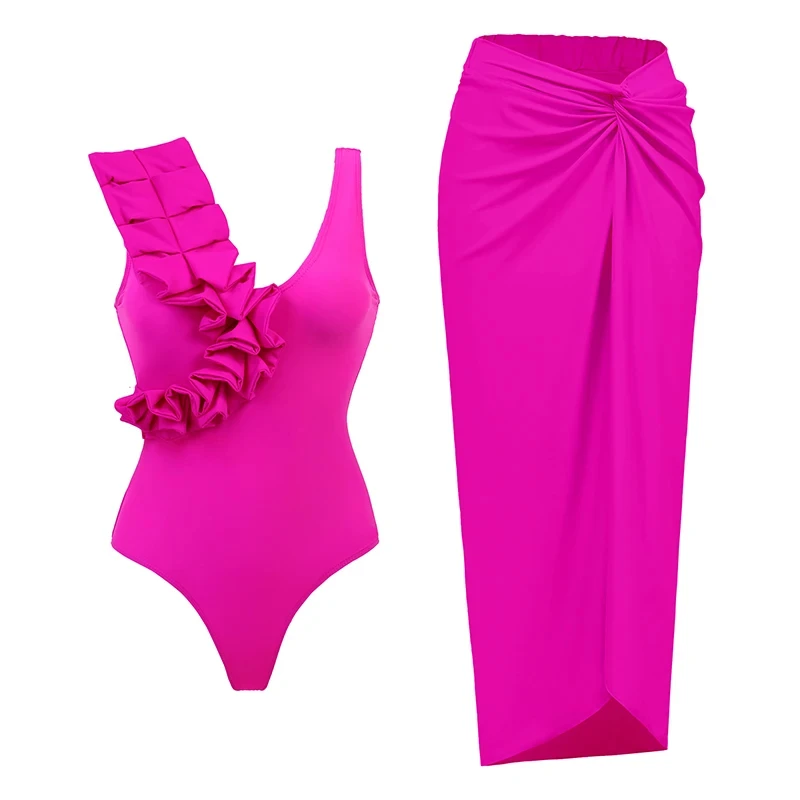 

3D Flower One Piece Swimsuit 2025 Vintage Bikini Swimwear Women Swimsuit Dress Bathing Suit Beachwear Skirt Female Swimming Suit