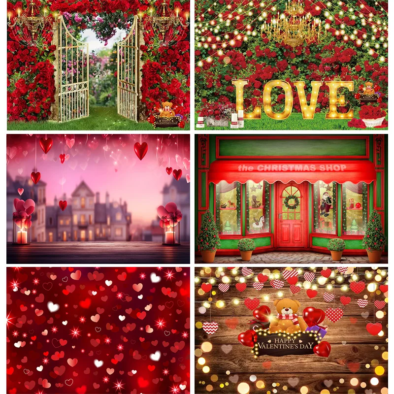 SHUOZHIKE Romantic Valentine's Day Photography Backdrops Props Red Rose Wedding Love Heart Wall Photo Studio Background VS-81