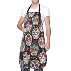 Funny Skull Apron for Men Women Baking Aprons with 2 Tool Pockets Adjustable Neck Strap Waterproof Gifts for Dad Husband Friends