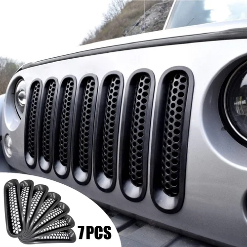 Imagen 1 del producto 7 Uds. Parrillas de carreras de parachoques delantero de coche para Jeep JK Wrangler 2007-2017 piezas de modificación Exterior de rejilla negra a presión de repuesto