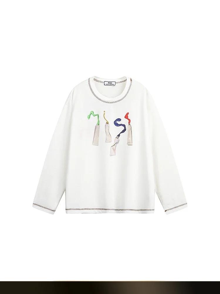 

Nted American Retro fiti Print Long Sve T-irt Spring Summer Lazy Couple Casual Base Tee Polyester Fiber round Ne