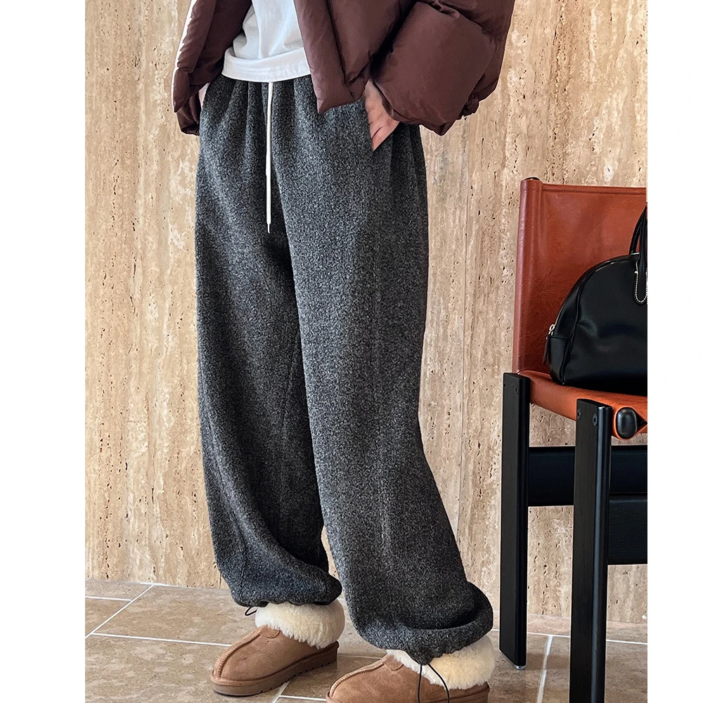 2024 Women Autumn Wool Pants High Waist Thick Pants Stretch Waist Fashion Clothes Warm Pants Female Trousers