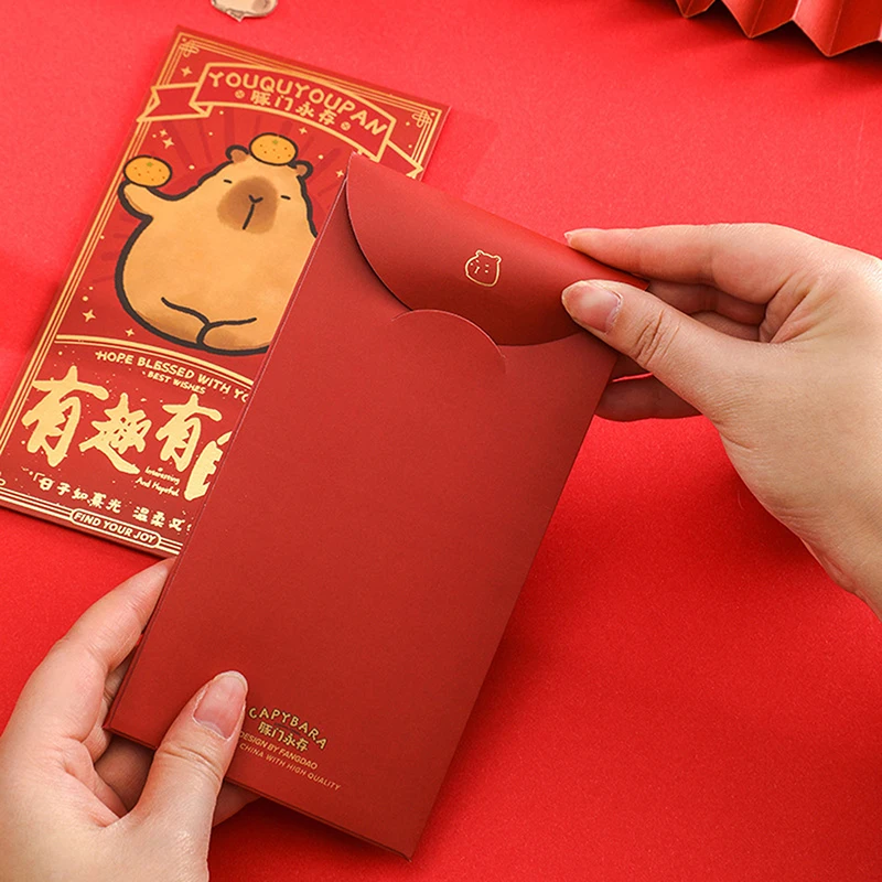 4Pcs Chinese Snake Year Red Envelopes Creative Spring Festival Red Packet Cartoon Cute Capybara Lucky Money Pockets Gifts