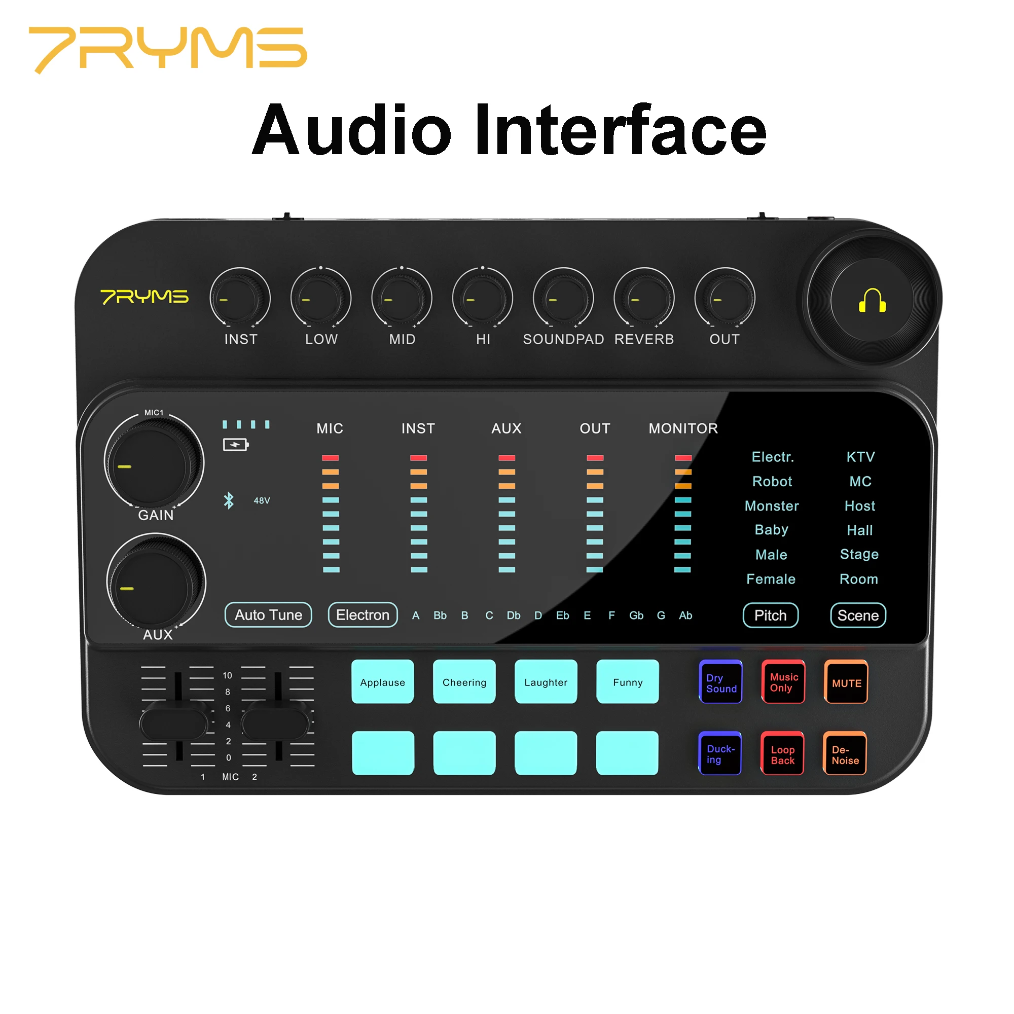 

7Ryms SE2 USB Audio Interface Sound Card with XLR, 3.5mm, 6.35mm Instrument Inputs for Recording Streaming and Podcasting