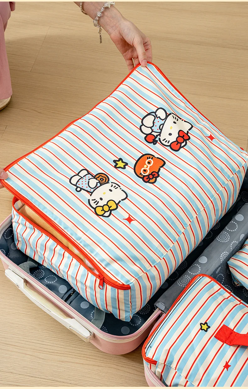 Hello Kitty Gestreifte Reise-Aufbewahrungstaschen Wasserdichte Koffer-Organizer-Tasche für Kleidung, Unterwäsche, Schuhe, Organisation, Geschenk – Detail 16