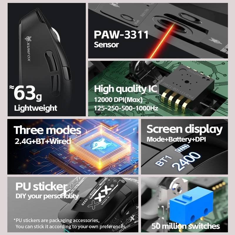 H9 lightweight Mouse PAW3311 Wireless Bluetooth Tri Mode Gaming Laptop Mouse With Charging Dock And Screen Display