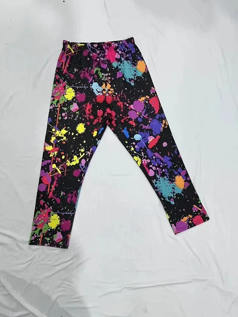 Art dye print stretch slim elastic waist tight casual leggings capri pants women