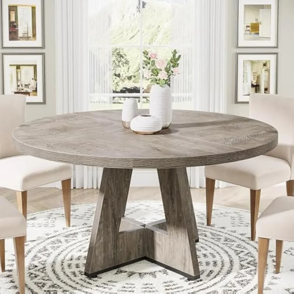 Ound Dining Table For 4, 47 Inch Grey Kitchen Large Farmhouse Wood Kitchen Dinning Table Chairs Not Included