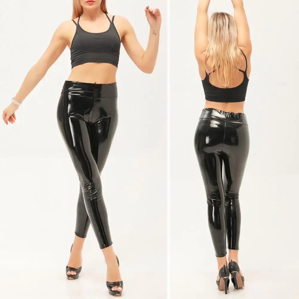 Women Faux Leather Pants Sexy High Waist Faux Leather Pants for Women Red/black Slim Fit Trousers for Nightclub Elastic Waist