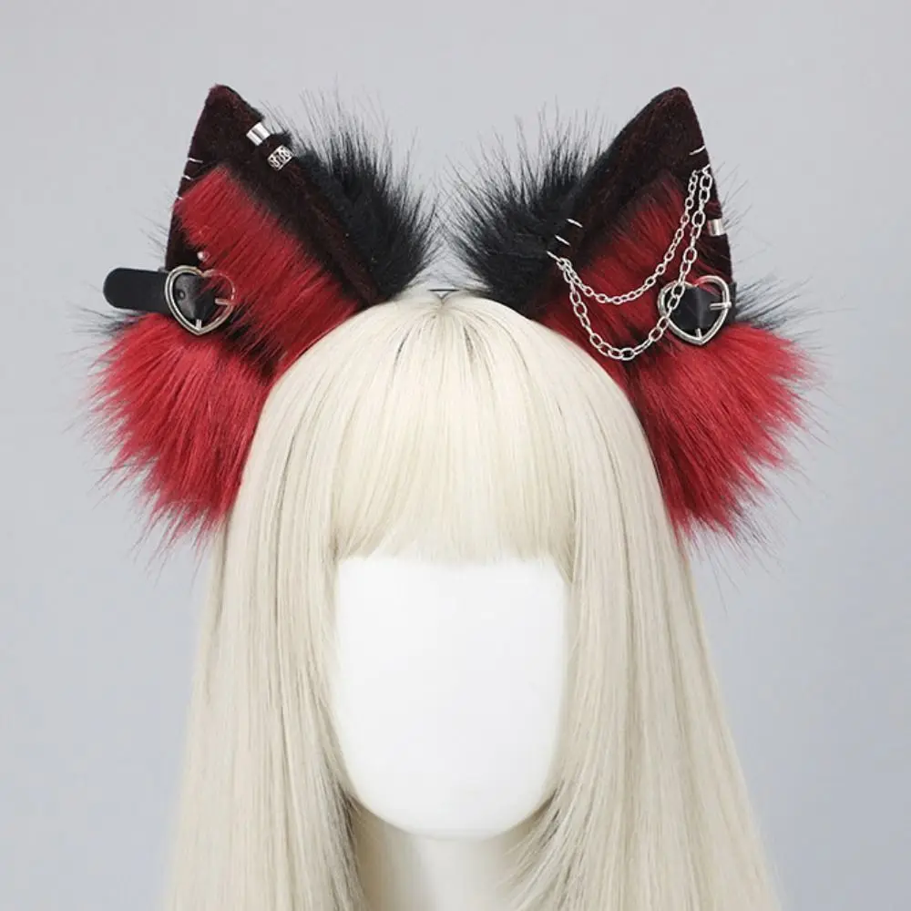 Hairpin Cat Ear Lolita Hair Band with Love Pendant Belt Plush Headband Korea Style Lolita Cosplay Halloween Cosplay Costume