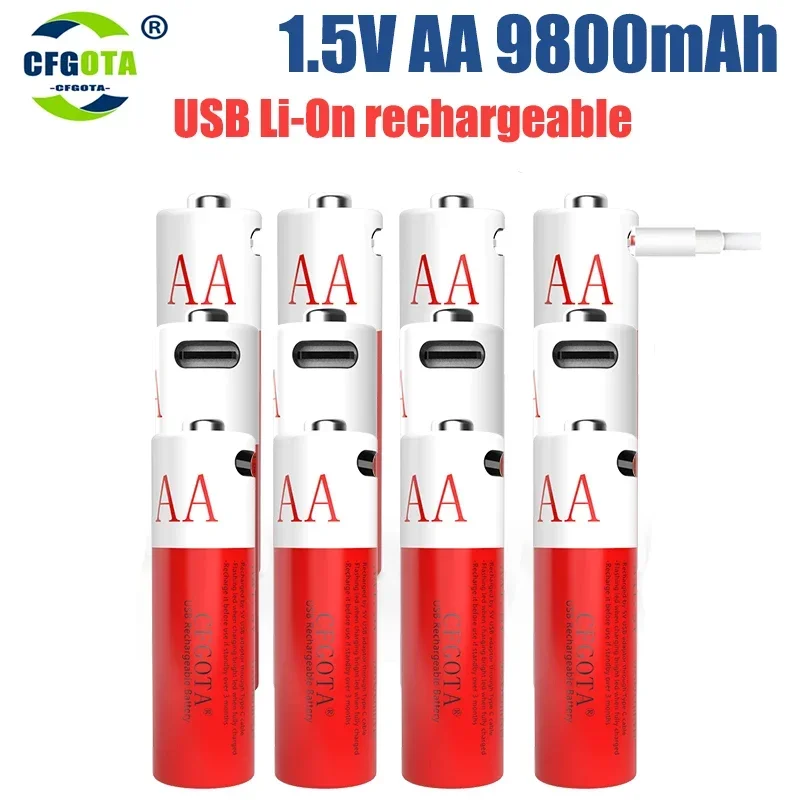 1.5V AA battery 9800mAh USB rechargeable li-ion battery for remote control mouse small fan Electric toy battery high capacity