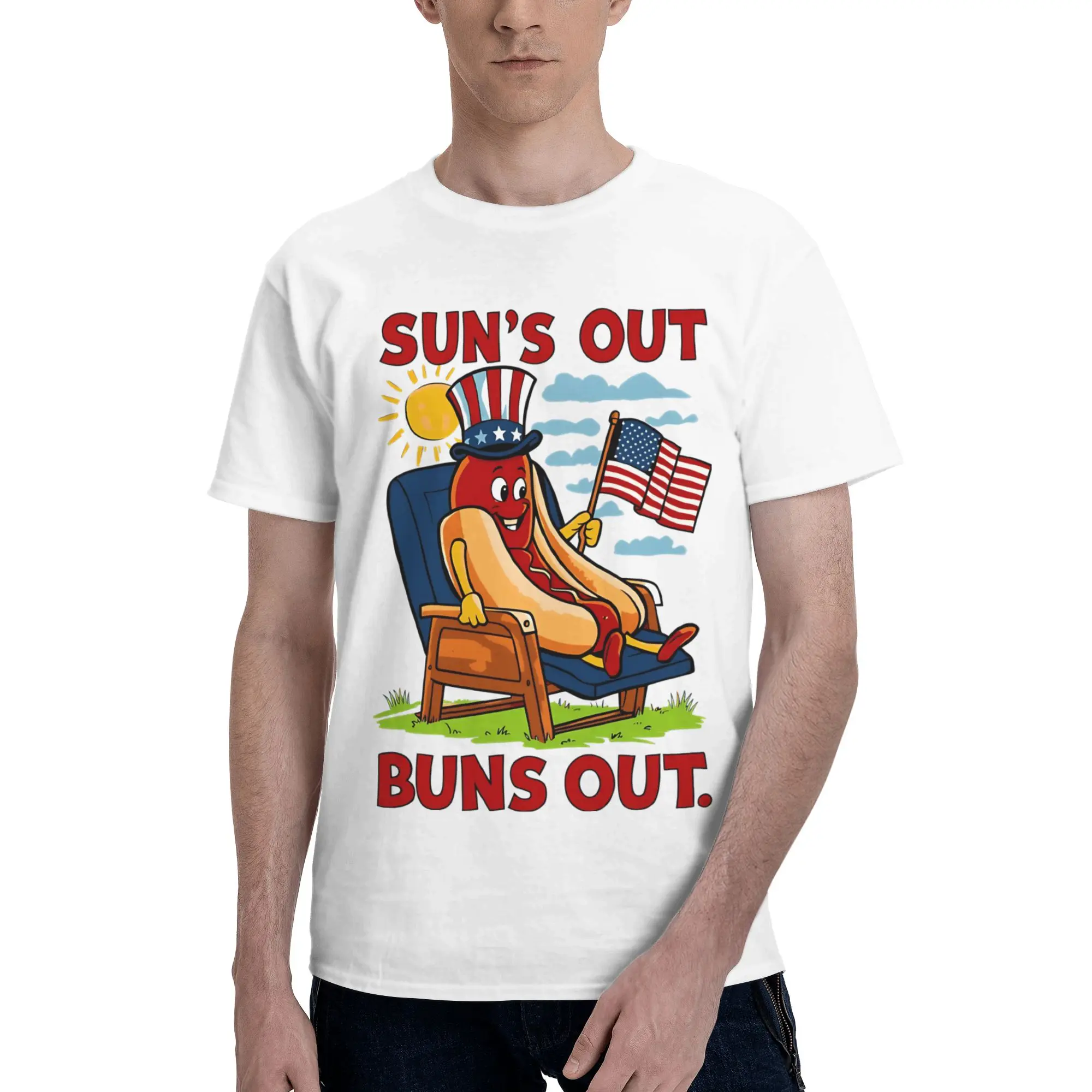 Suns Out Buns Out Funny Hot Dog Food Lover Tee Shirt for Men Women New Arrival T Shirts  Cotton Clothing