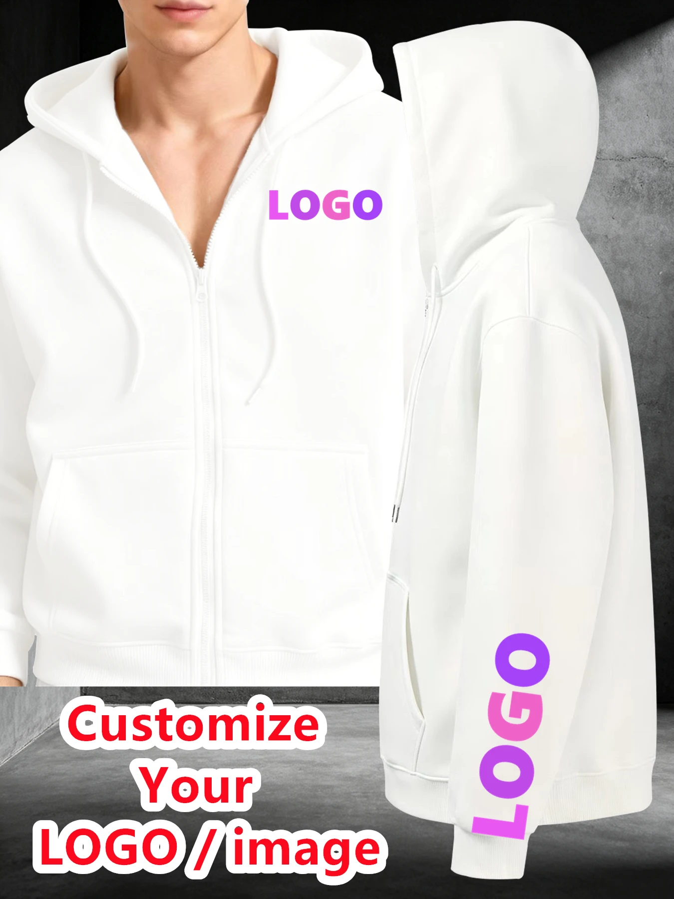 Customized men's hooded sweatshirt - Printed on the left chest and back of the arm, with team customization