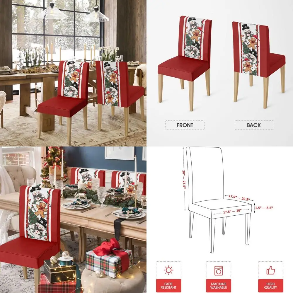 

8-Piece Christmas Dining Chair Covers: Gingerbread, Snowman & Tree Patterned, Stretchy, Washable Slipcovers for Holiday Home Dec