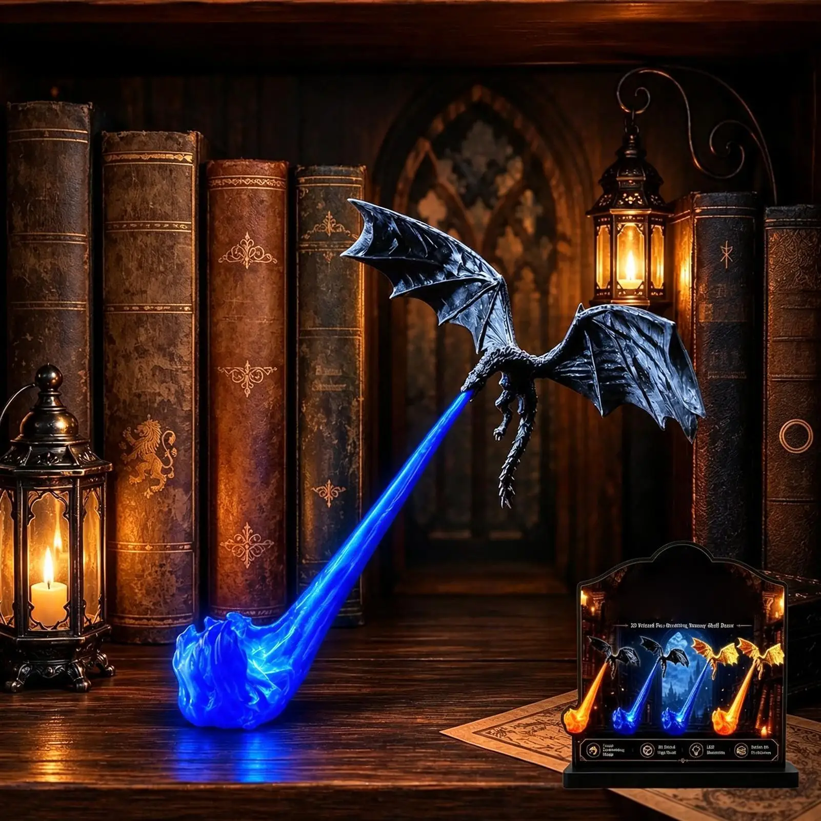 S Tabletop ClassicalResin Fire Breathing Dragon Bookshelf Nook Light 3D Flying Dragon Shelf Decor Halloween Indoor Display Gift