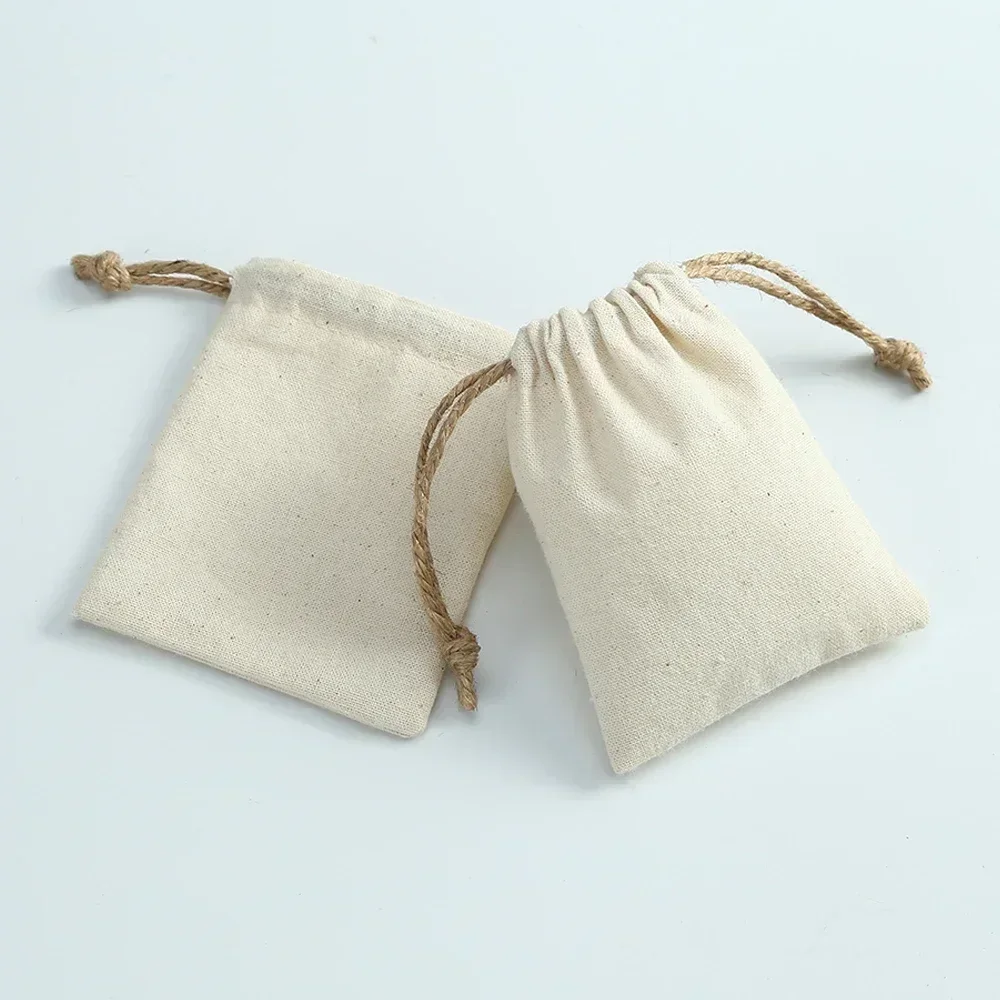 Cotton Burlap Jewelry Packaging Pouches Organizer Wedding Christmas Party Candy Bag Present Mariage Jute Drawstring Gift Bag