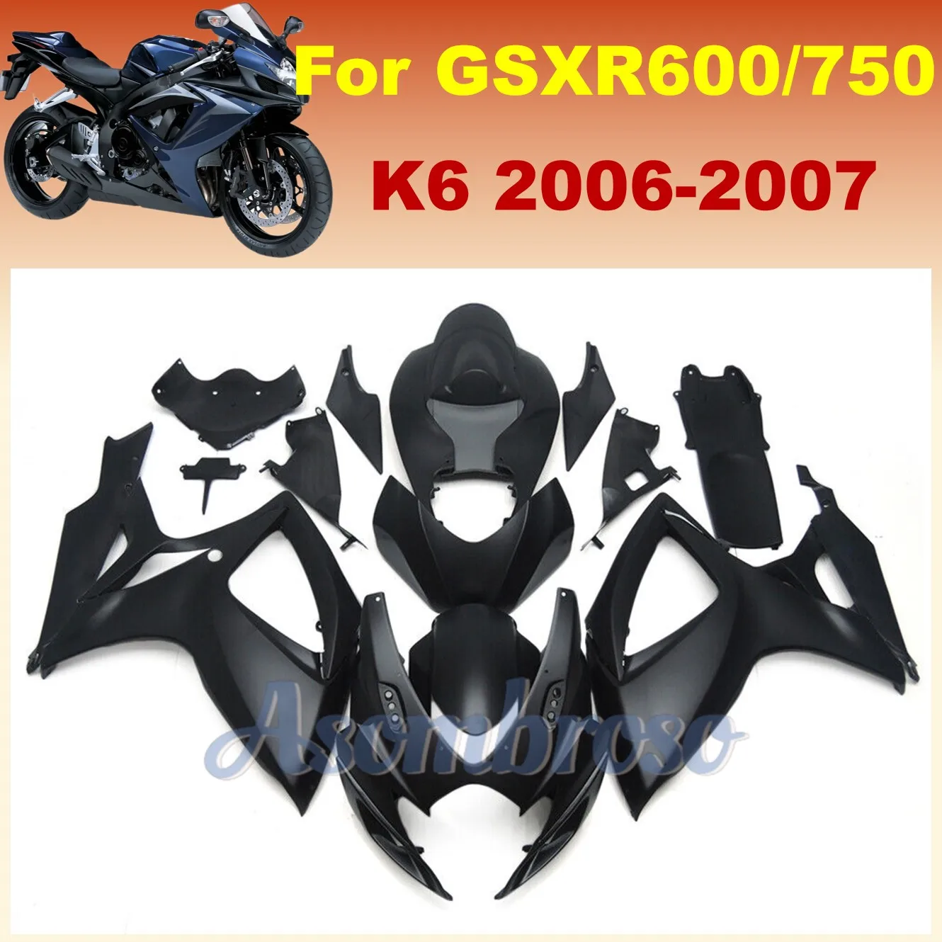 High Quality Motorcycle Fairings fit for Suzuki GSXR600 750 2006 2007 K6 GSXR750 06 07 GSXR 600 Matte Black Fairing Kit