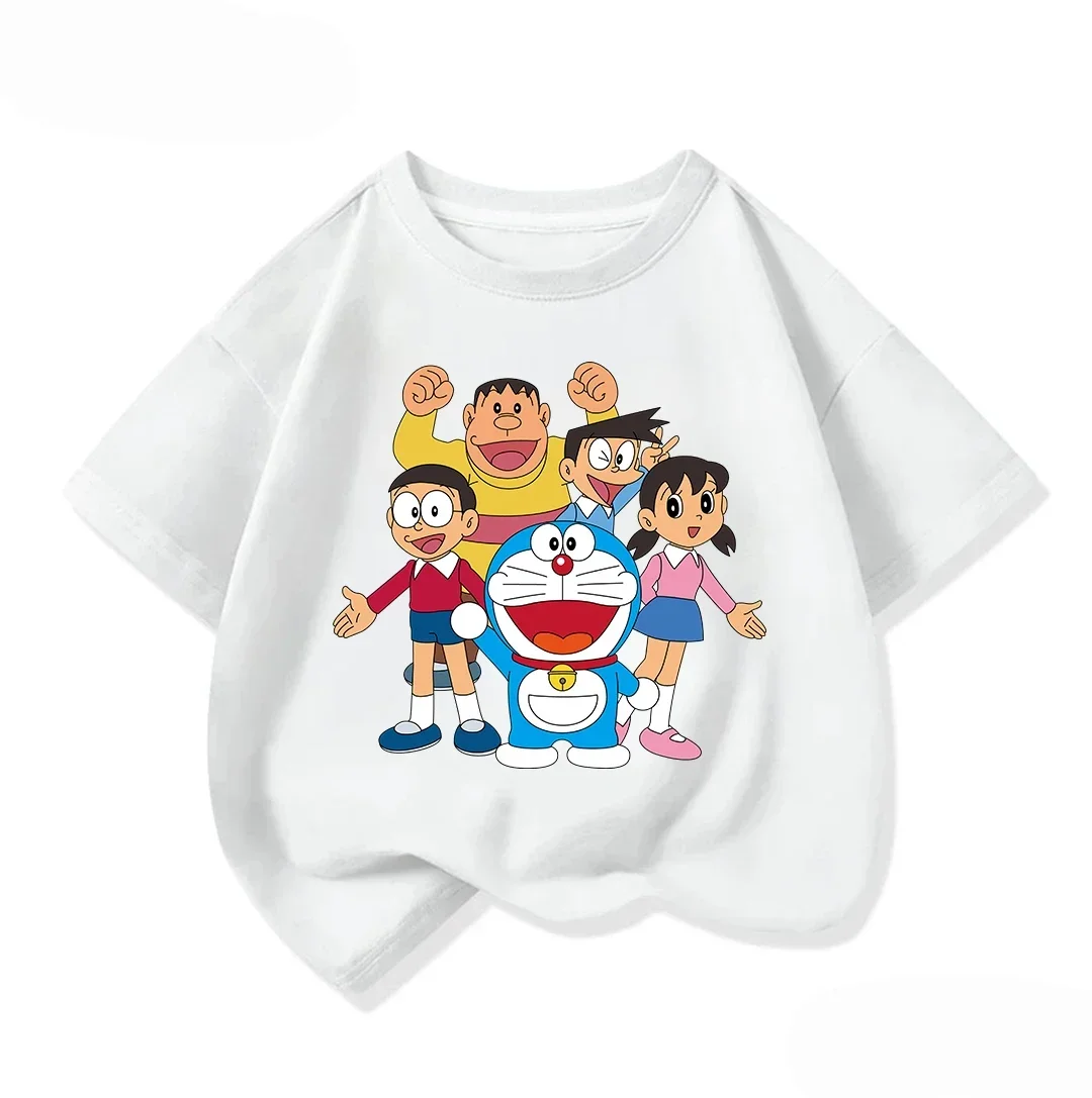 

Summer Popular Short Sleeve Tee Boys Girls Cute Cartoon Fashion Street Casual Tops Doraemon Children Outfit 3-14Y